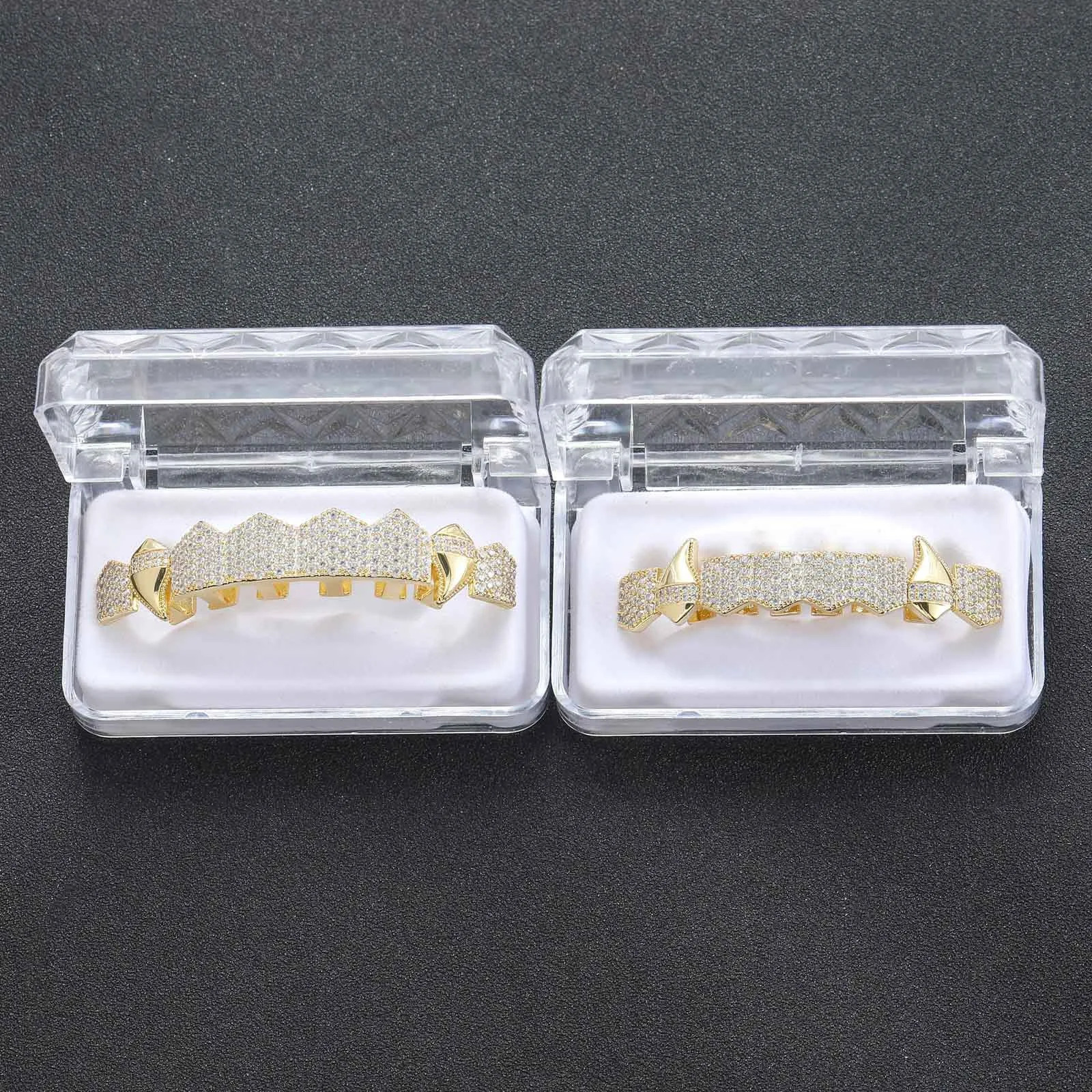 Hiphop Iced Out 5A Zircon Teeth for Men Body Piercing Jewelry Cubic Zirconia Tooth Grills 8/8 Cap Set Halloween 250318