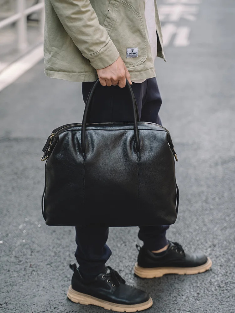 Leather black mens handbag mens briefcase brown business shoulder cross pocket denim office notebook bag 250317