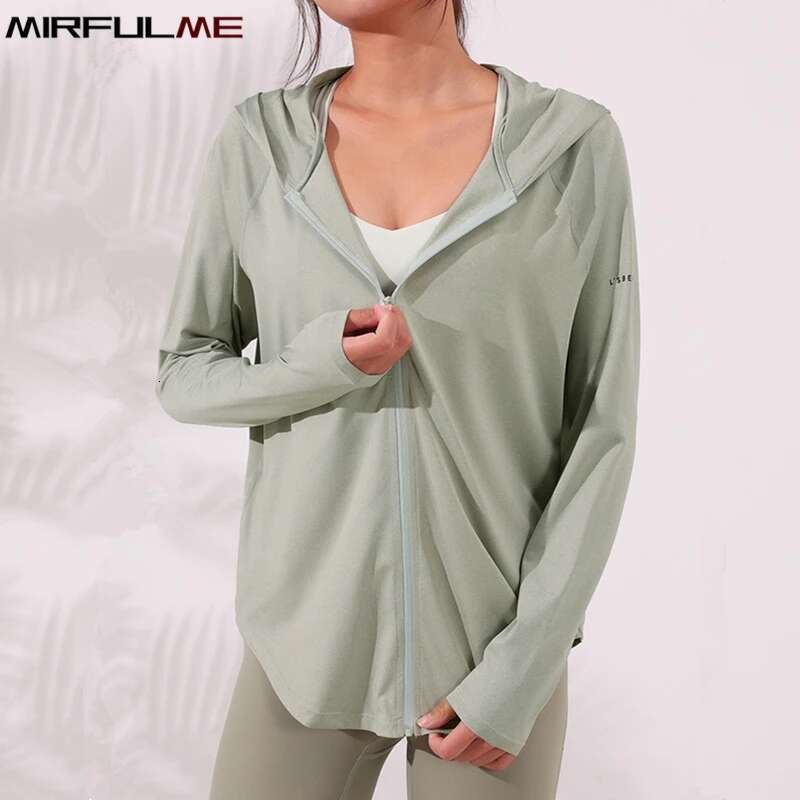 Women Thin Loose Sport Hoodies Zipper Running Jackets Long Sleeve Yoga Tops Sweatsuit Gym Workout Fiess Hooded Top Coat Female