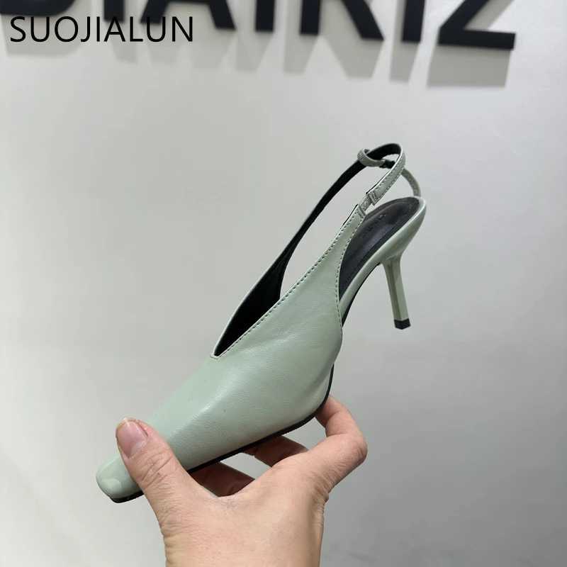 SUOJIALU 2025 Summer Sandals Fi Round Toe Shallow Smooth Womens Elegant Pump Shoes Thin High Heels Strap Shoes Y250317