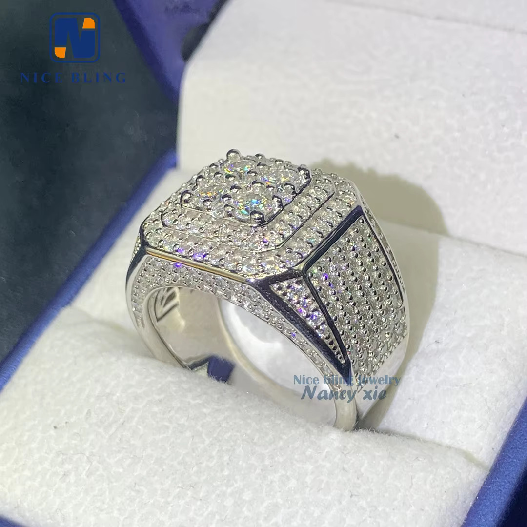 New Designer Hip Hop Men Rings Jewelry 925 Sterling Silver VVS Moissanite Cuban Rings for Men