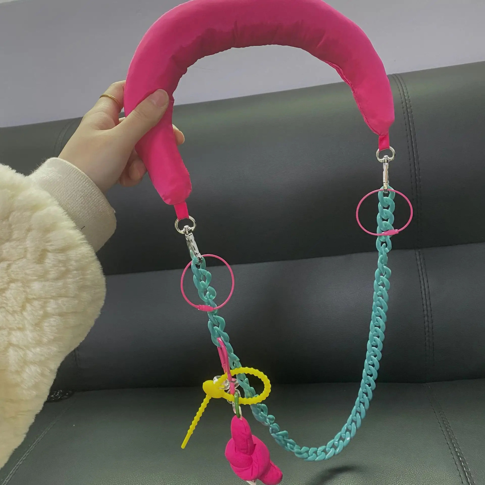 1Pc Knitted Small Bag Extension Belt Wrist Bag Colorful Pull Button Case Shoulder Strap Korean Fashion Bag Pendant Accessories 250318