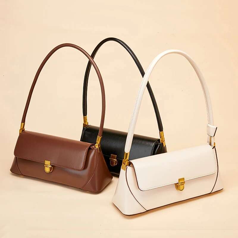 Women's Baguette Designer Genuine Leather Shoulder Bag High Quality Cowhide Vintage Women Handbags Holiday Gifts