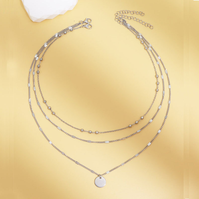Three Layer Round Piece Pendant Necklace Women Europe And America Simple Clavicle Chain Necklace