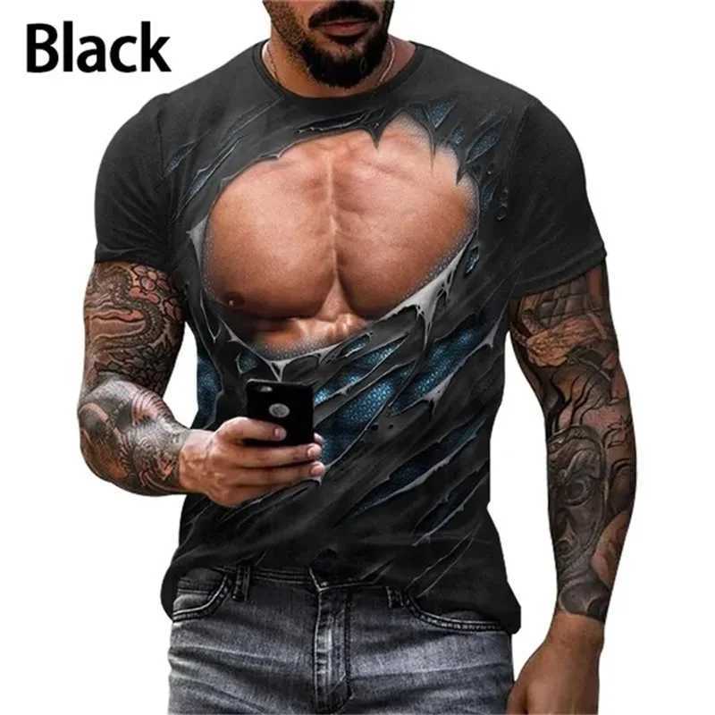 3D Mens Funny Muscle Graphic T Shirts Short Sleeve Casual Personality Tee Tops Streetwear Full Print Mens Party Tshirt ClothesXJ250318