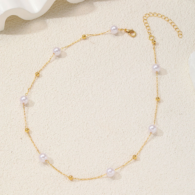 Imitation Pearl Necklace Women Simple Fashion Light Luxury Cold Wind Metal Ball Clavicle Chain Jewelry