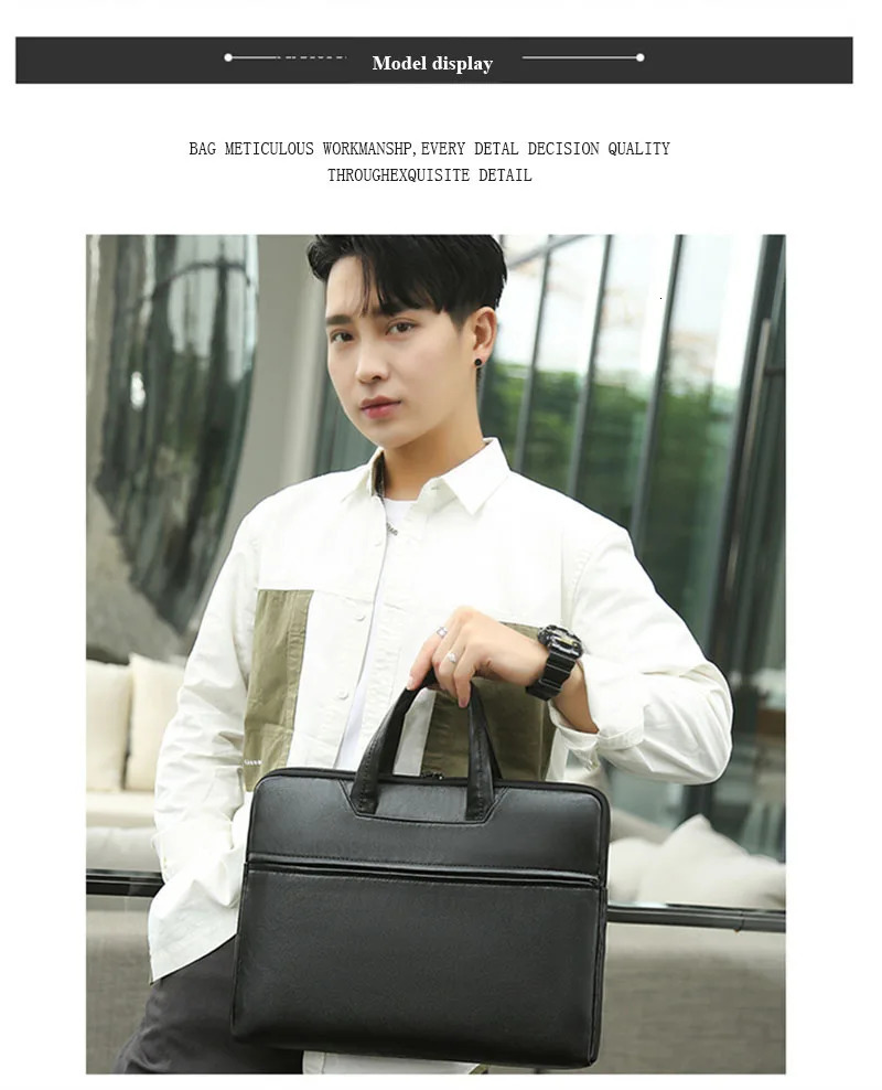 PU soft surface casual mens laptop file business travel conference bag waterproof portable briefcase 250317