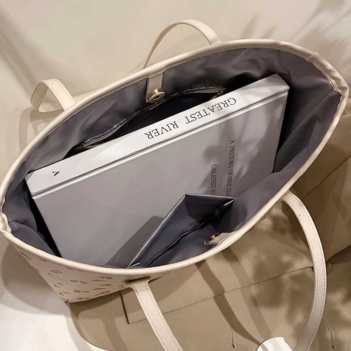 Chic ry Print PU Tote Bag For Wen Fiable Shoder Bag Large Capacity Cmuter Handbag Z250318