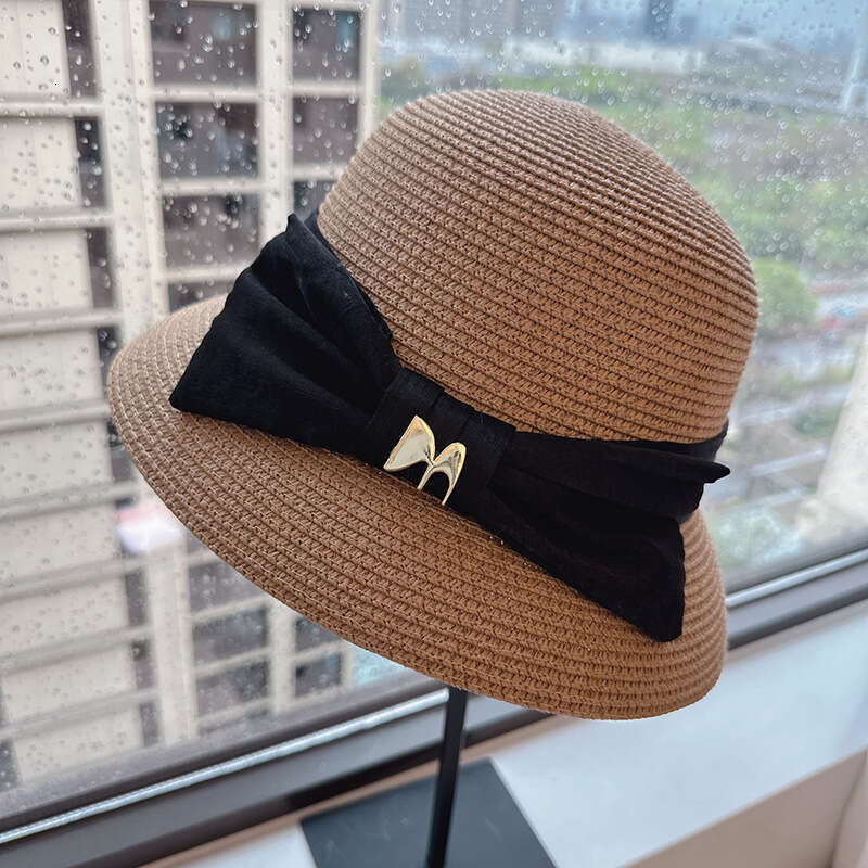 Summer Korean style top women's bow temperament, grass protection beach, sun basin hat, trendy