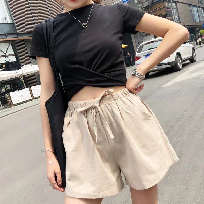 Cotton Linen Shorts Womens Sports Shorts Ladies Summer Solid High Waist Black Shorts Women Fashion Casual Basic Short Pants 250318