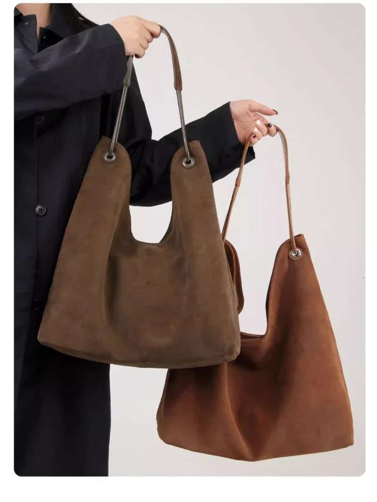 New 2025 Winter Large Capacity Women Tote Genuine Suede Cow Leather Female Armpit Shoulder Bag Daily-Use Handbag With Wallet