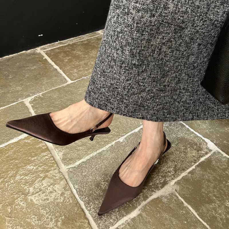 SUOJIALUN Spring brand new warm sandals Fi point slip shoes womens elegant elastic back shoes thin high heels Y250317