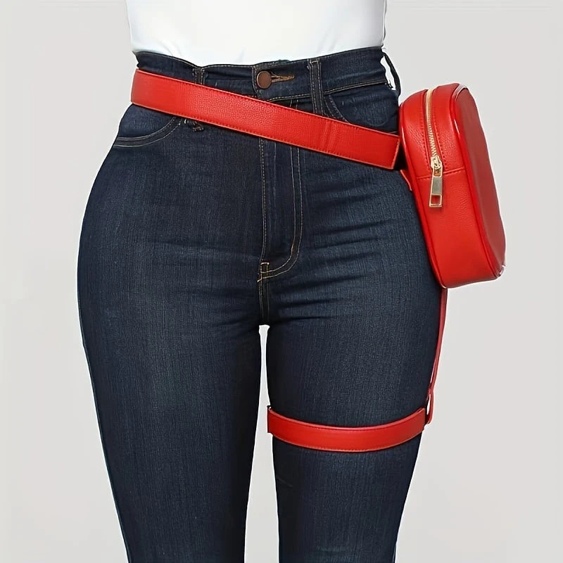 Trendy Stylish Black Women Waist Leg Belt Leather Cool Girl Bag Fanny Pack for Outdoor Hiking Motorcycle 250314