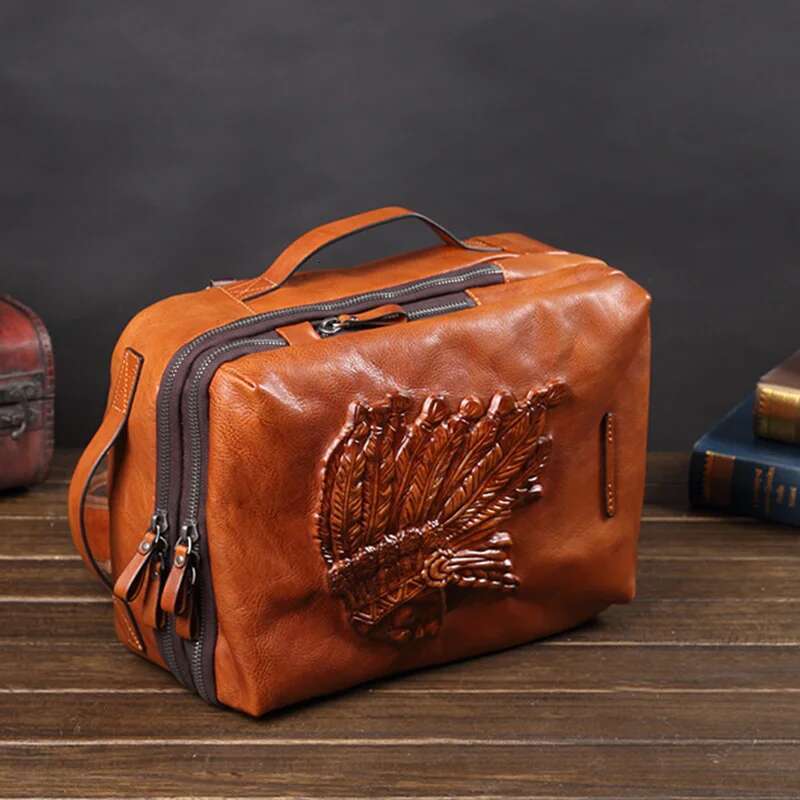Vintage Men's Backpack Male Laptop Shoulder Bag Men Large Capacity Travel Backpacks Cowhide Schoolbag Indian Cow Leather