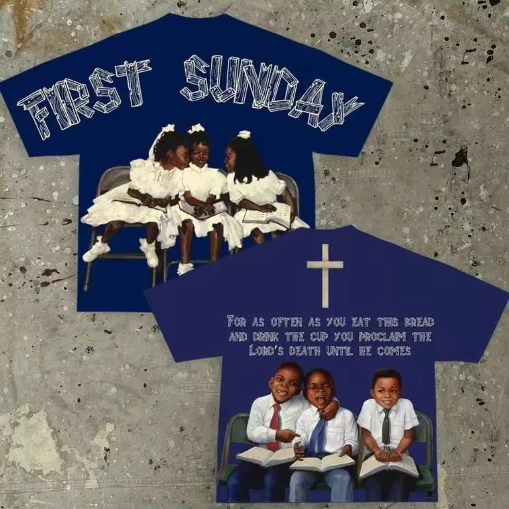 Retro First Sunday Printed Graphic Cotton T-shirt Mens Y2K Short Sleeve Retro Oversized T-shirt Womens Top 250317