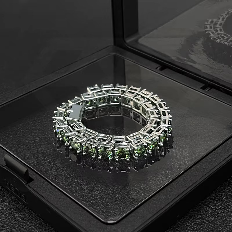 Hip Hop Trendy Green Moissanite S925 Sterling Silver Tennis Bracelet Vvs Moissanite Diamond Tennis Chain Bracelet