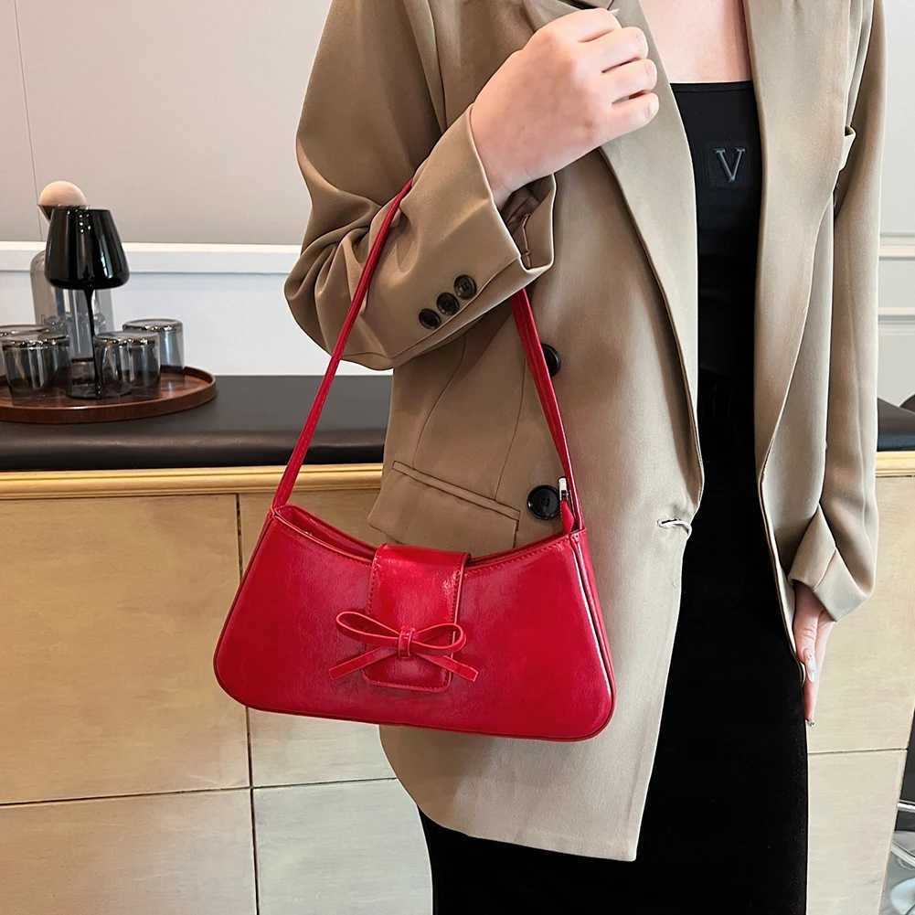 Luxury Handbag with Bow Wen Fi Shoder Bag Purses Y2k Leisure Armpit PU Leather Travel Red Black Underarm Chic Handbag Y250318
