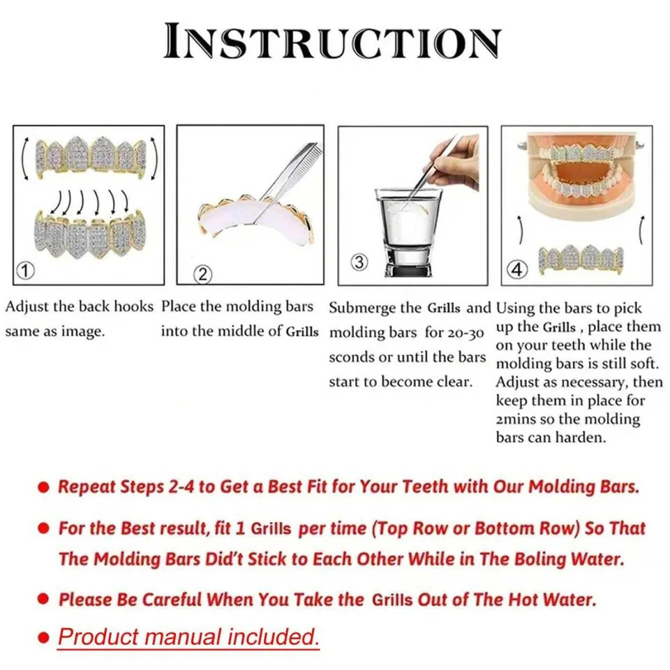 A set of super shiny gold-plated micro inlaid zircon dental braces cool and fashionable mens hip-hop denture accessories 250318