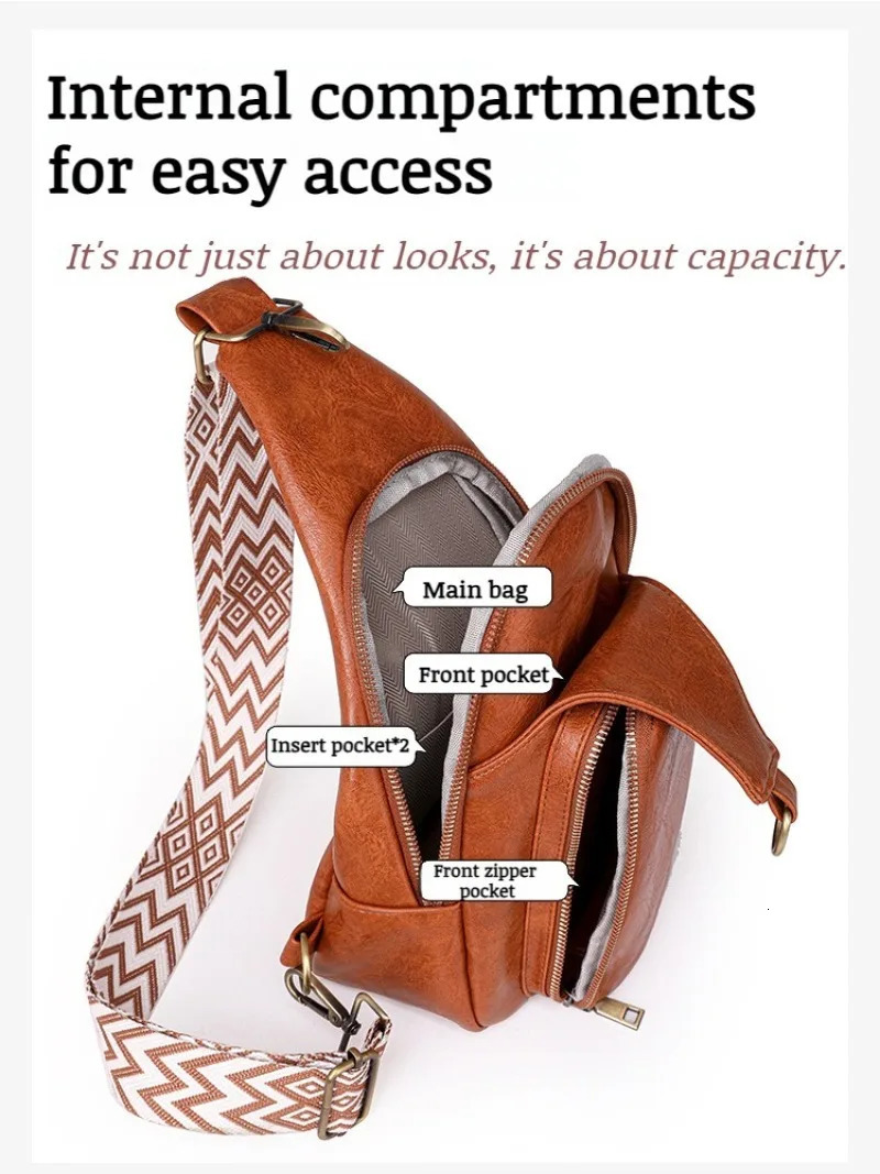 Womens cross body soft leather fashionable work chest bag 250317