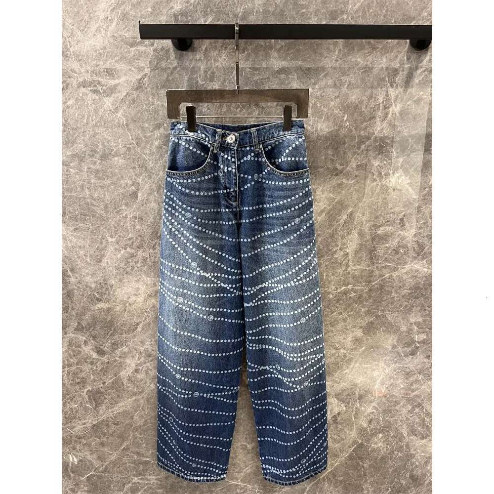 Pearl Print Wide-Leg Jeans Sweatpants Women For Pants Pure Cotton High Waist Casual Female Trousers