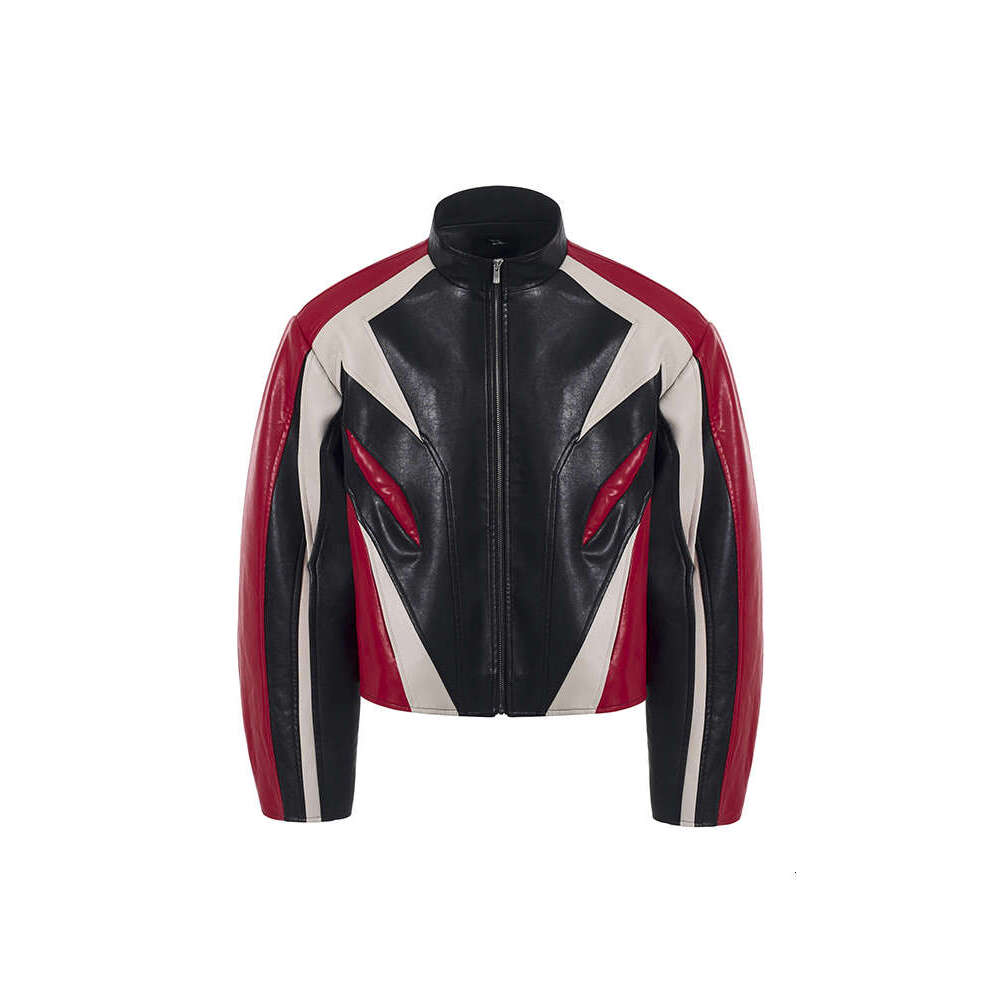 Men's spring men's jacket leather jacket, contrasting splicing, men's casual jacket, sturdy and handsome motorcycle jacket