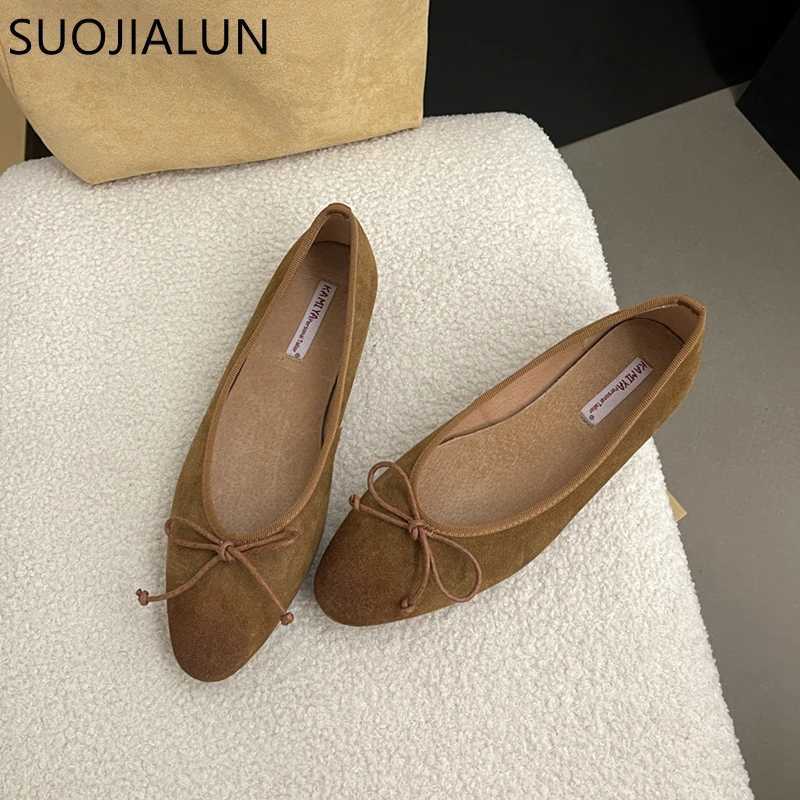 SUOJIALUN 2024 Spring New Wenping Shoes Fi Bow Round Toe Womens Ballet Shoes Light Slip Dress Ballet Shoes Y250317