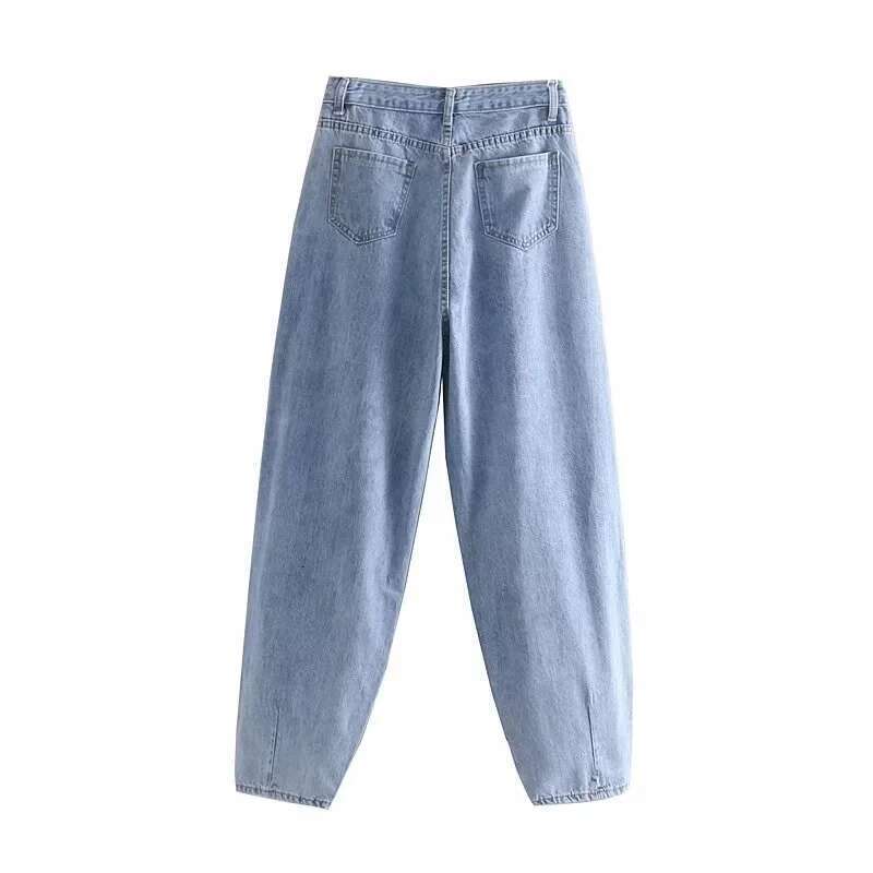 Maxdutti Woman England Vintage Street Loose Harem Mom High Waist Pleated Turnip Pants Boyfriend Jeans For Women