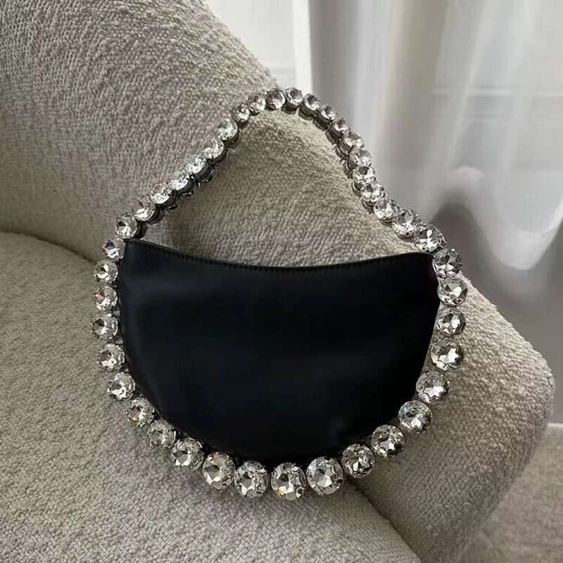Half Moon Rhies Sequin Bag Designer Purses For Women 2023 New Fashion Shiny Dia Handbags Evening Party Bags