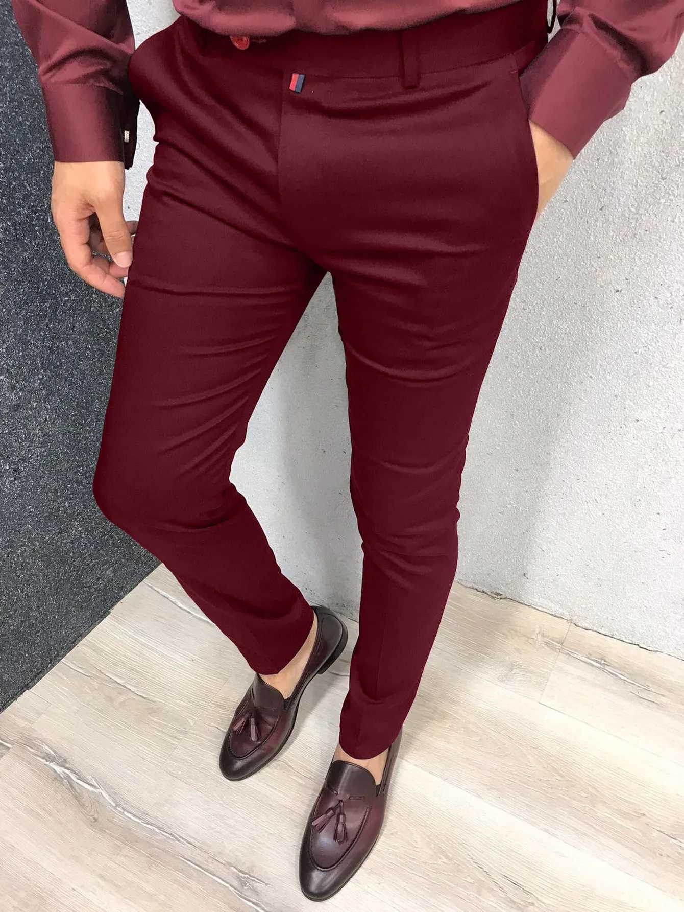 Mens fashionable casual pants daily business formal pants high waist slim fit European and American style solid color four-color Seaso W250318