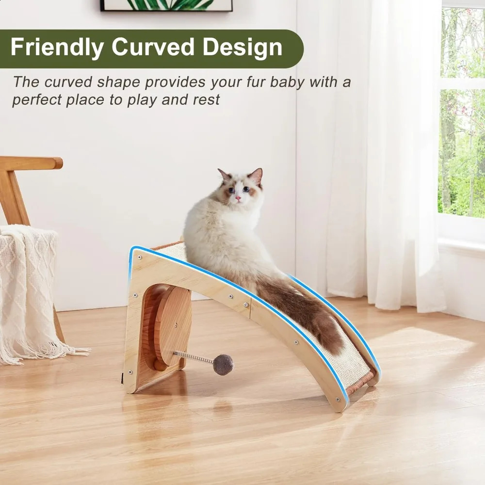 Large Cat Scratcher Natural Sisal Cat Scratch Pad4 in 1 Cat Scratching Post with Turntable Toy Spring Ball for Indoor Cats