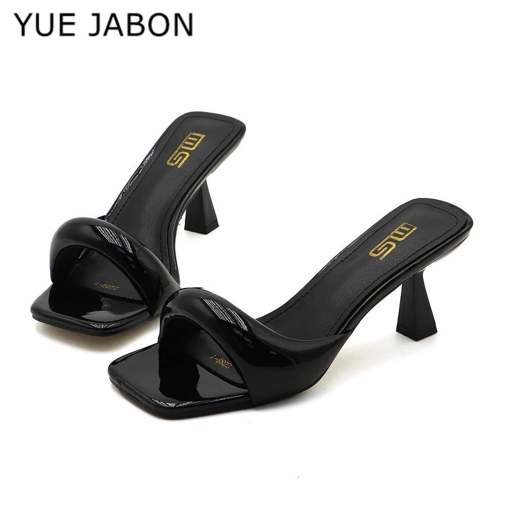 Black Red High Heel Slippers Women Open Toe Slingback Sandals Female Pumps Square Toe Summer Simple er Heeled Sandals 250317