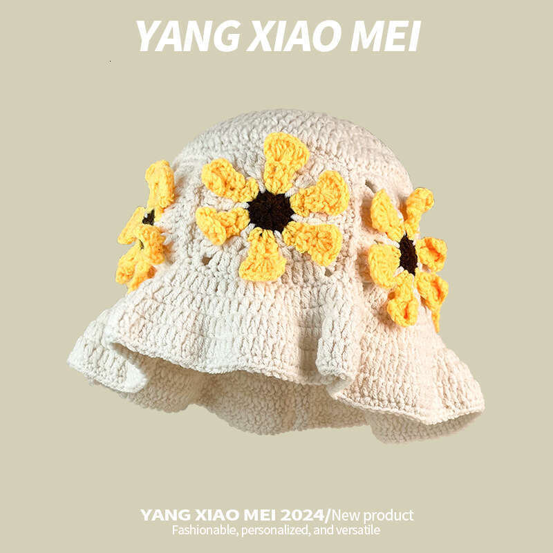 Small and niche flower knitted children's handmade yarn small face, hollowed out fisherman hat, female trend
