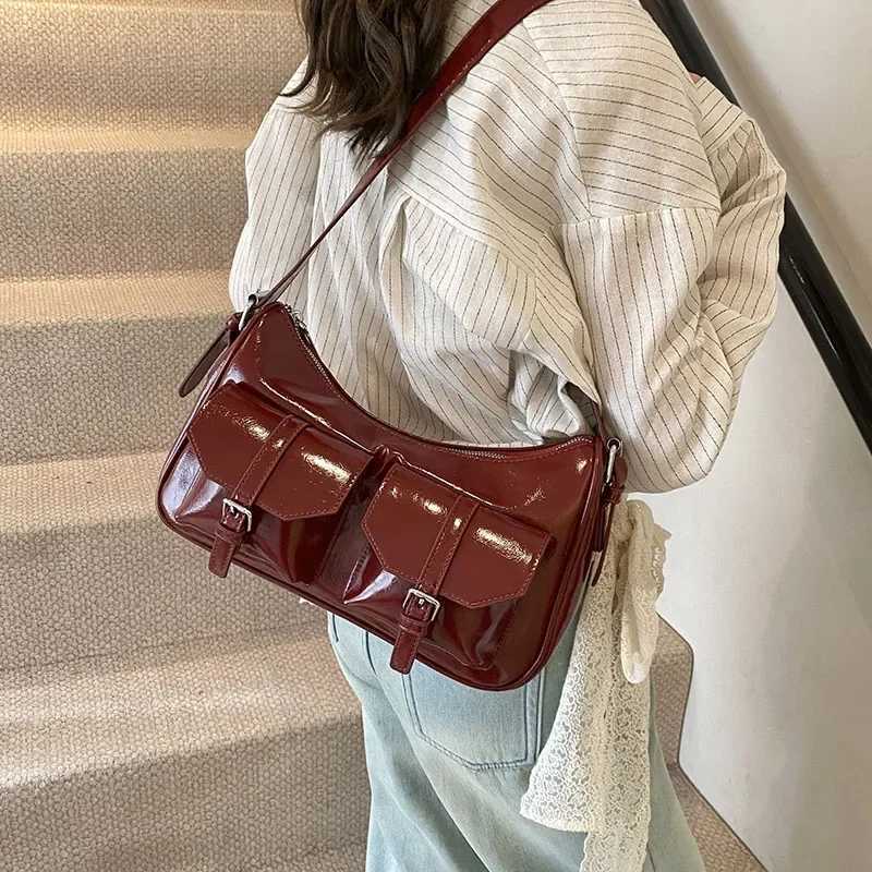 LEFTSIDE small PU leather double pocket cross body bag suitable for Wen 2025 Y2K womens shoe bag and womens designer handbag Y250318