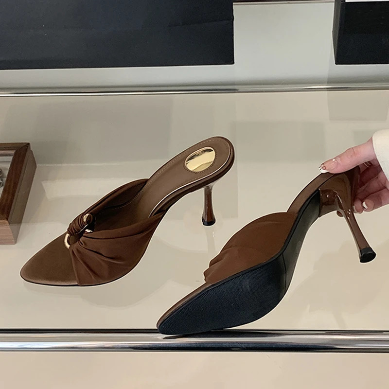 Liyke Summer Fashion Slippers Women Mules Slides Sexy Hollow Out Metal Buckle er Sandals High Heels Female Shoes Black 250318
