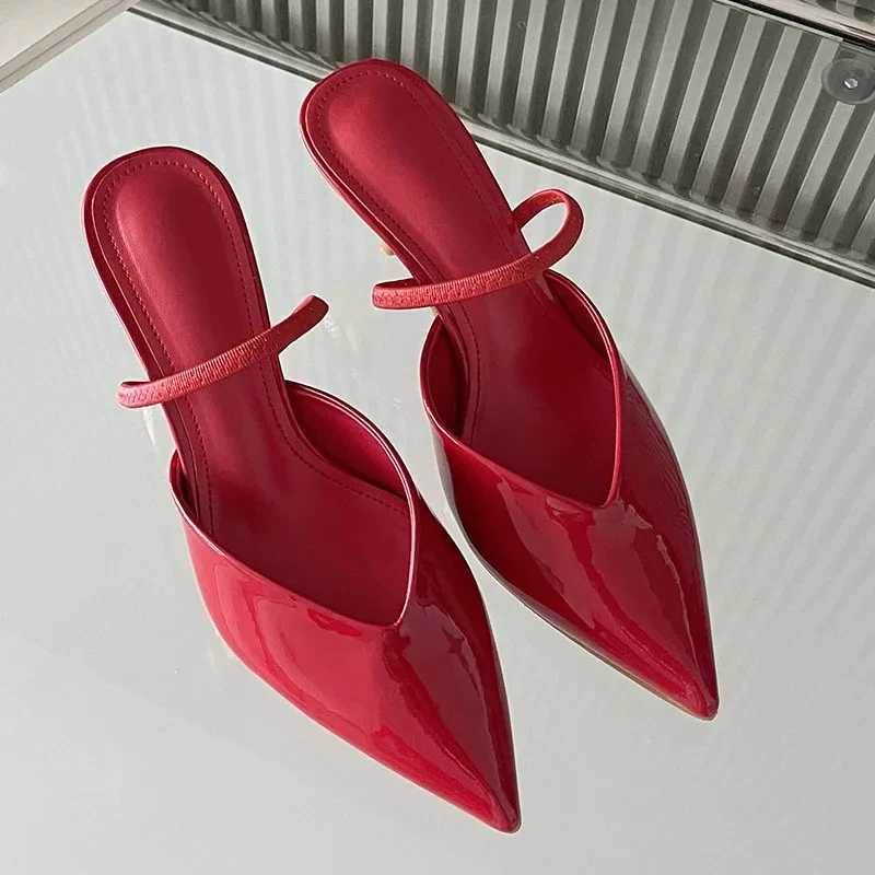 Red sexy Pointed Toe H sandals Fem patent leather elegant slider womens size 43 light Fi brand high H Wen Y250317