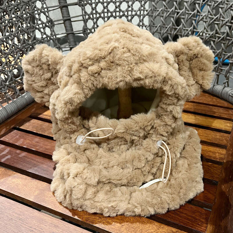 Thickened teddy bear scarf, mask, one-piece plush women's autumn winter Korean version, warm ear hat, cycg and cold protection