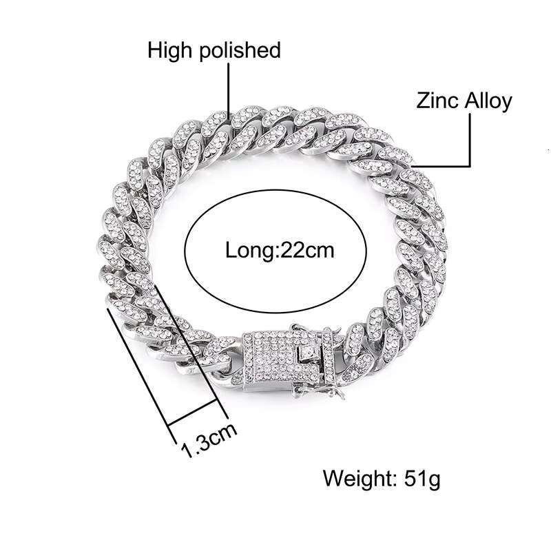 Hip hop accessory 13mm full diamond fashion Cuban chain bracelet