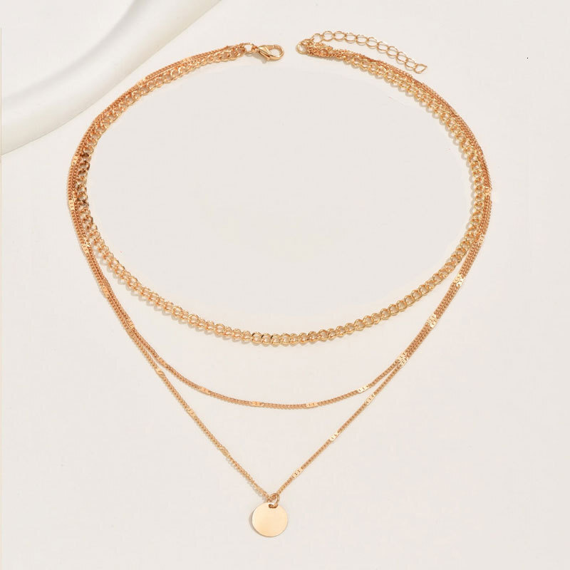 Three-layer Circular Pendant Necklace Women's Fashion Multi-layered Chain With Collar Chain Collar Bone Chain Jewelry