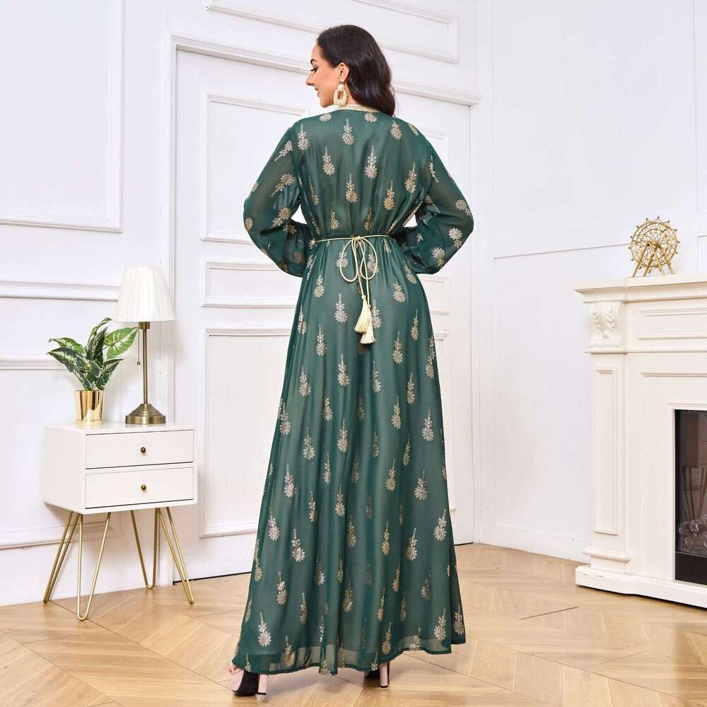 Mt029 Arab Clothing Robe Embroidered Cardigan Vest Two-Piece Set Dress
