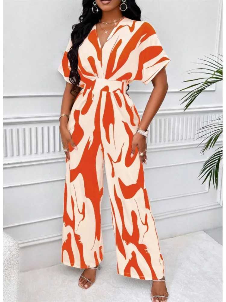 Sexy sleeveless womens V-neck jumpsuit elegant set tight print one-piece suitable for spring/summer 2024 X250318