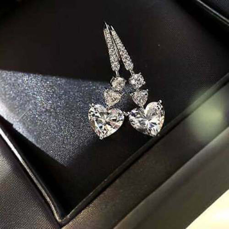 Ins Top Sell Heart Dangle Earrings Luxury Wedding Jewelry Set 925 Sterling Silver White 5A Cubic Zircon CZ Diamond Gemstones Women Clavicle Pedant Nec
