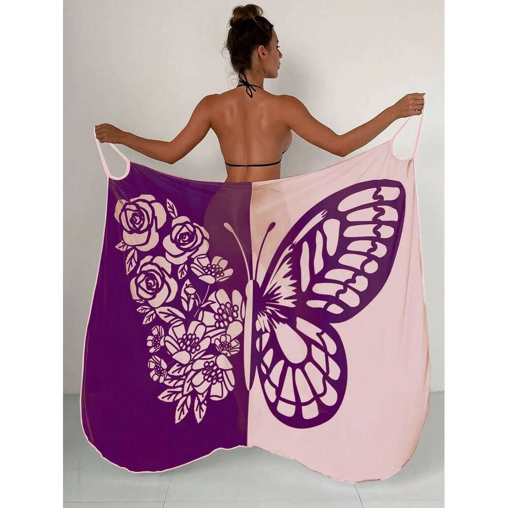 Sexy Butterfly Printed Bathing Dress For Women, Summer Tunic, Bikini, NGO Industries, Round Skirt, Elegant Beach Clothing