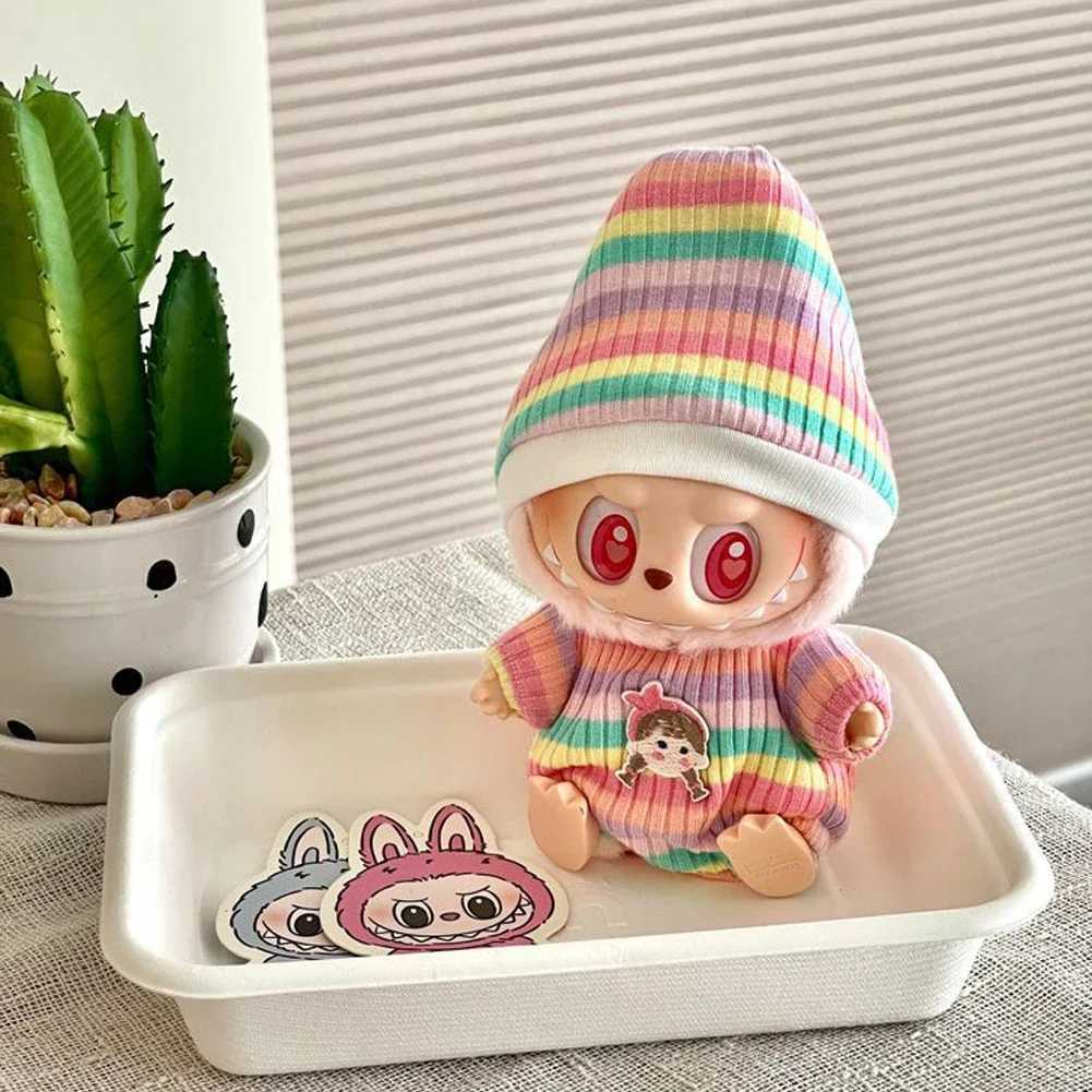 17cm Labubu doll clothing mini plush doll clothing monster clothing accessories winter jumpsuit rainbow pajamas X250318