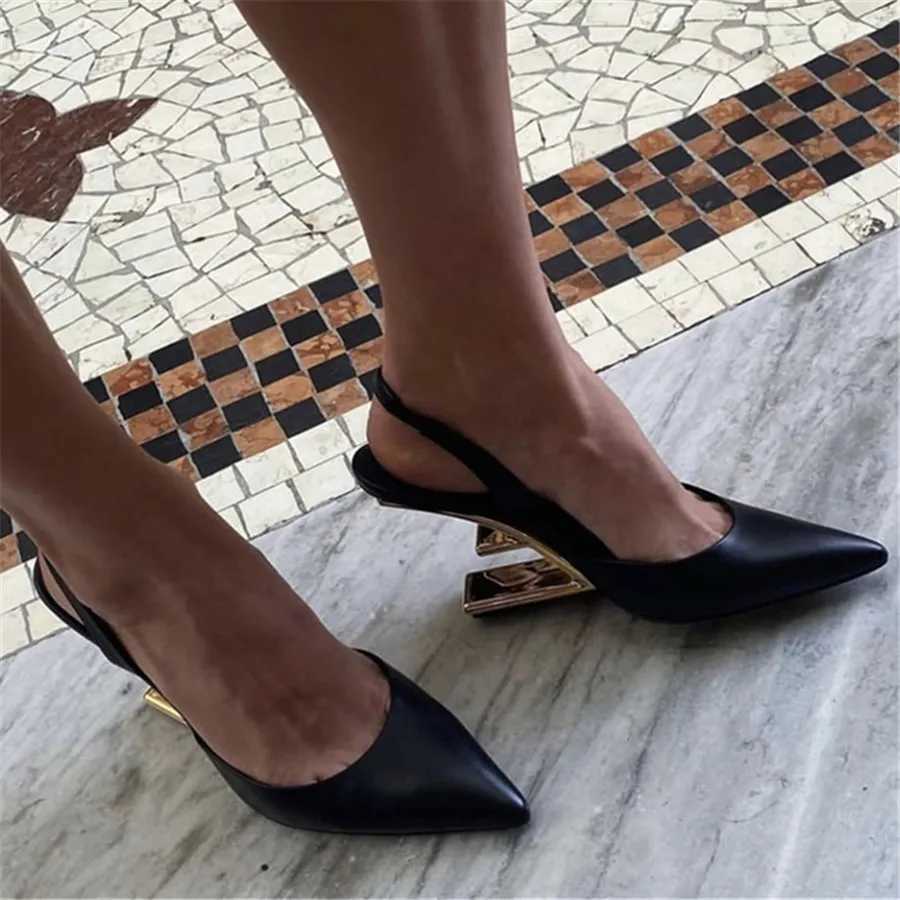 Wen Pumps Pointed Toe Letter Strange High H Elastic Back Dress Shoes 2025 New Gladiator Sandals Fem Wedge Y250317