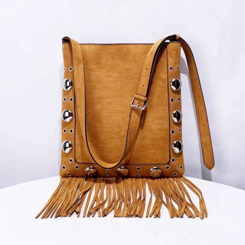 Fashion Long Tassel Veet Women Handbag Large Capacity Metal Rivet Casual Female Shoulder Underarm Retro Messenger Bag