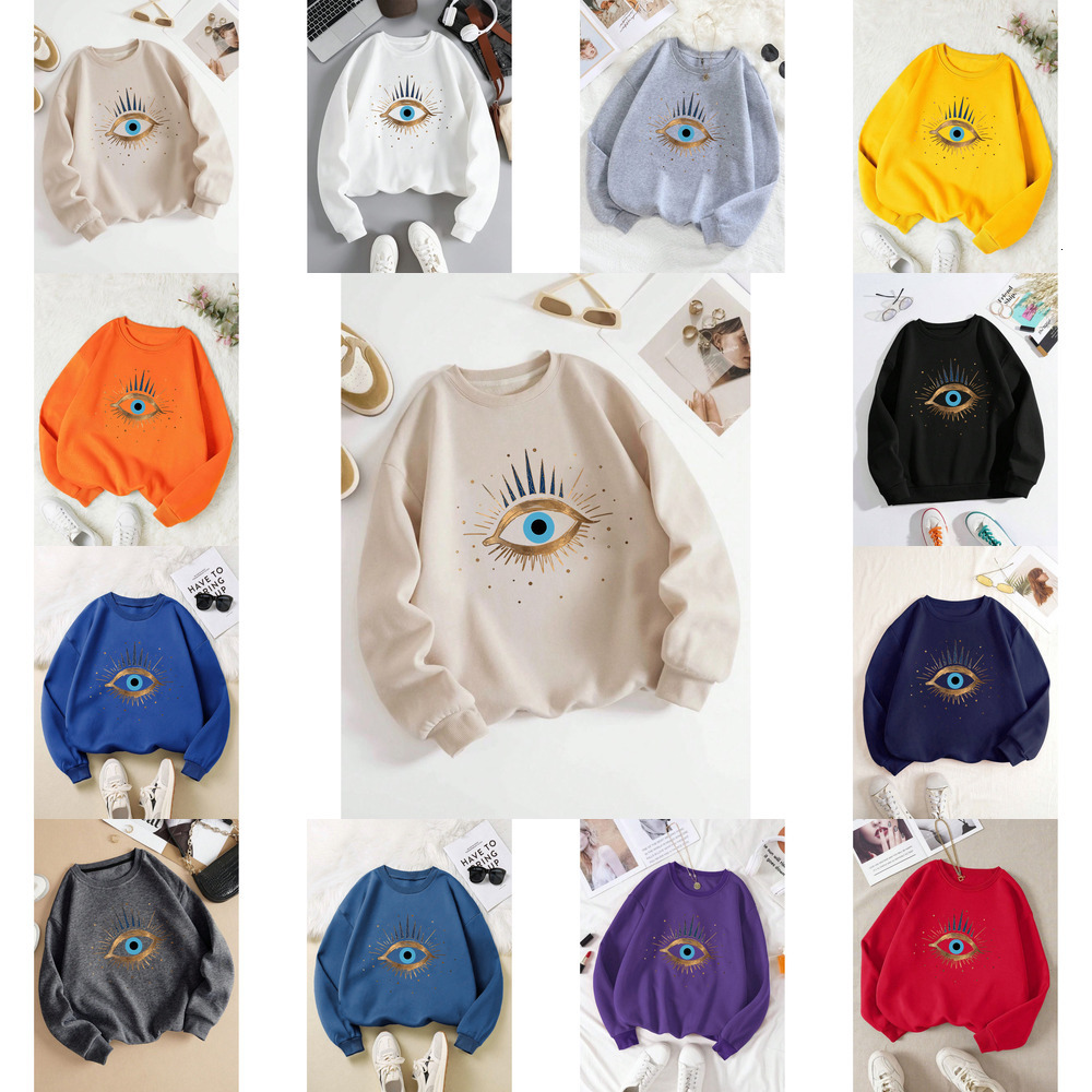 Designer Hoodie For Autumn And Winter Casual Women's Sportswear Retro Devil's Eye Printed Pullover Soft Breathable Loose Round Neck Hoodie W