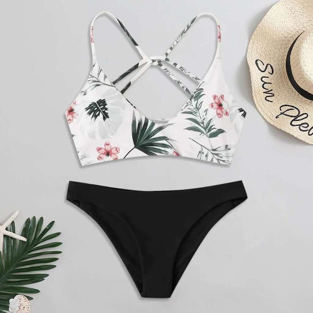 Sexy women's swimsuit, random print, push up bra, soft cushion, two-piece set, beach, 2025