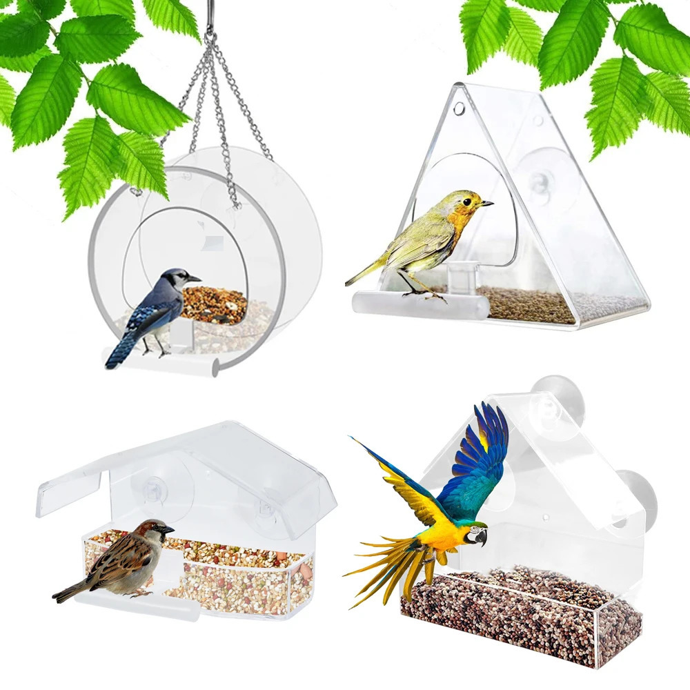 Hanging Wild Bird Feeder Clear Round Acrylic Feeding Station Outdoor Food Container Outside the window With Sucker for Cardinals 250318
