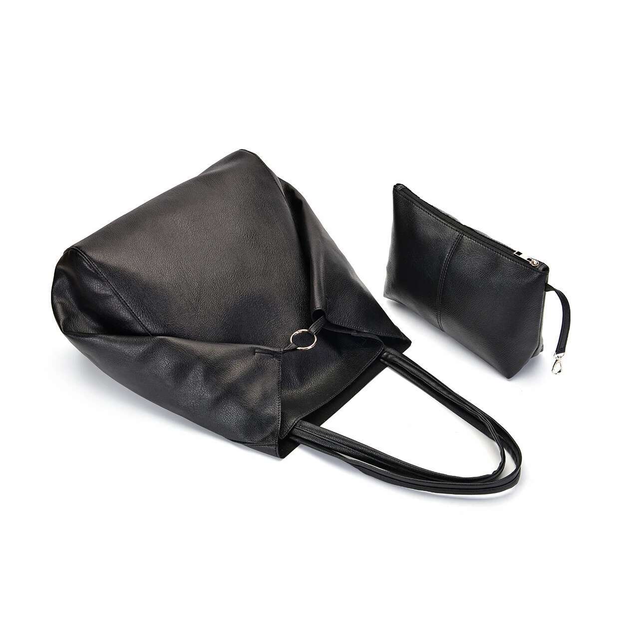 Retro 2 Set Shoulder High Capacity Tote Bags Metal Button Handbags Solid Color Multifunction Beach Bag For Ladies