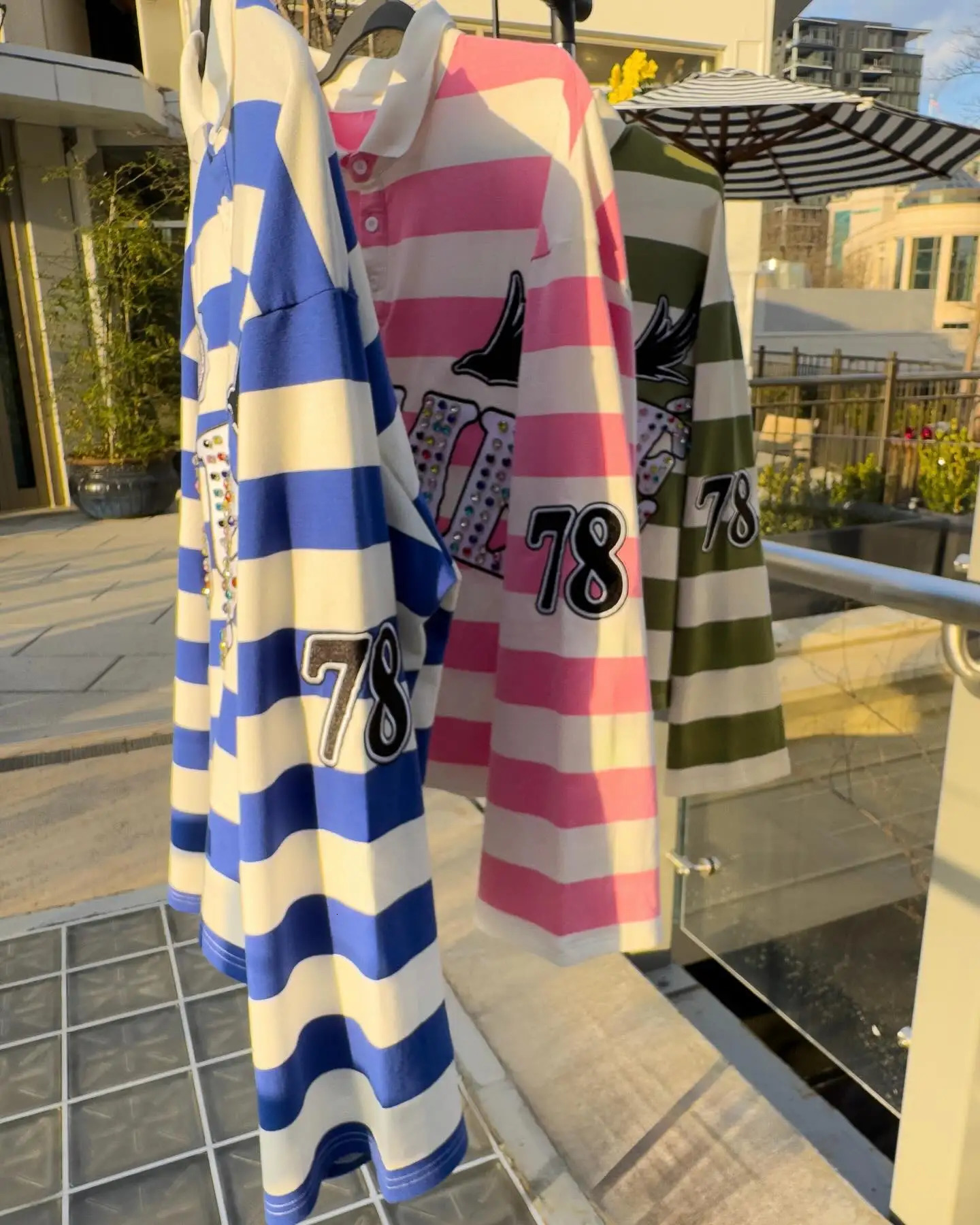 Sume Gothic Klein Stone Embroidery Loose Long Sleeved T Shirt Y2k Harajuku Hip Hop Men Women Stripe Polo Shirt Lapel Neck Shirt 250317